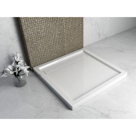 ECOLAM Receveur de douche carré plat Camparo 90x90 cm Hauteur: 6,5 cm, Profondeur: 3 cm, avec plaque de recouvrement, siphon + silicone (1/5)