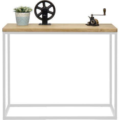 Consola Recibidor iCub Big Wood 120x35x80cm Blanca en madera maciza de pino acabado vintage estilo industrial Box Furniture (1/4)