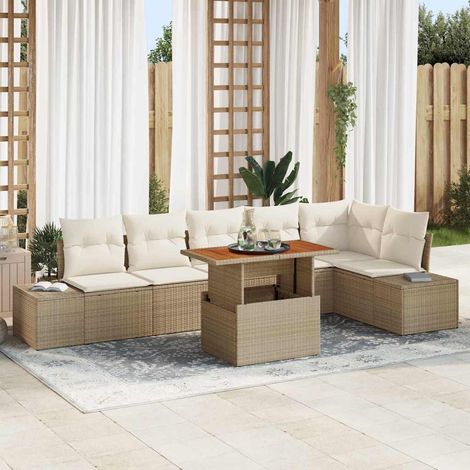 Garten Essgruppe mit Kissen 7 pcs Beige und Creme