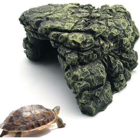LAOA Reptilienversteckhöhle für Reptilien-Terrarium, Landschildkröten-Plattform, Versteck, Harzfelsen, schwimmende Insel, Stein-Aquarium-Dekor für Schildkröten und kleine Echsen (L) (1/5)