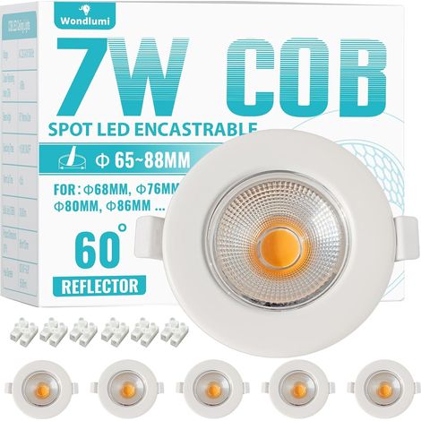 6x Spot LED Encastrable Dimmable Extra Plat 7W,4000K Blanc Neutre Trou Ø65mm,Ø68mm,Ø80mm,Spot de Plafond Blanc COB 220V 600LM Pour Cuisine Chambre Salon (1/5)