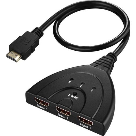 Commutateur, HDMI un vers trois Convertisseur HD 3 coupe 1 avec câble, 3 entrées 1 sortie (1/5)
