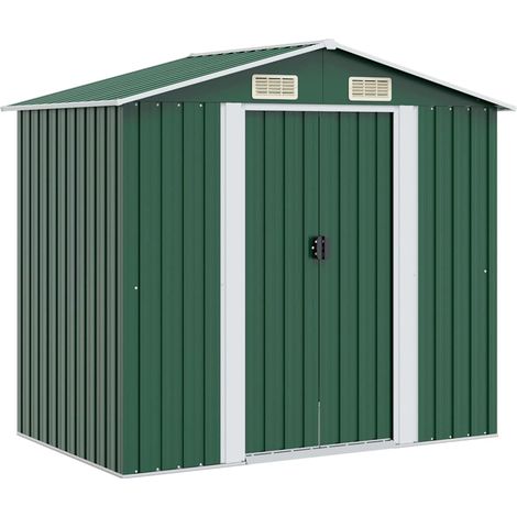 Abri de stockage pour jardin-Remise Cabane pour outils Métal Vert 204 x 132 x 186 cm (1/5)