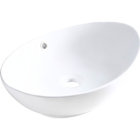 BALNEO - vasque à poser en céramique ZERRA avec trop-plein rond blanc - lavabo de salle de bain moderne (1/5)