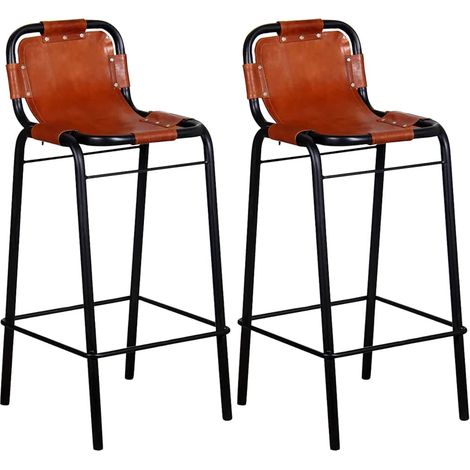vidaXL Tabourets de bar lot de 2 cuir véritable (1/5)