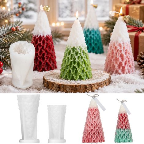 Lot de 2 moules en silicone pour sapin de Noël - Moule en silicone pour sapin de Noël - Moules 3D - Moules en silicone pour le moulage de Noël - Pour bricolage, bougie, savon (1/5)