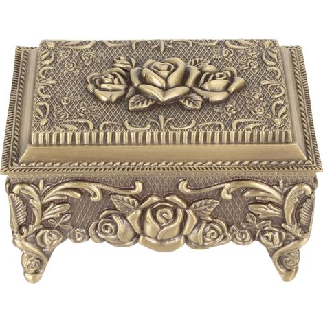 Coffret à bijoux vintage en alliage de zinc et métal rose, forme rectangulaire, boîte de rangement pour bagues, boucles d'oreilles et colliers (1/5)