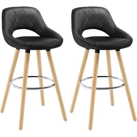 WOLTU 2X Taburetes de Bar con Respaldo Sillas de Cocina Juego de 2 Taburetes Altos Cocina Marco de Madera Maciza Imitación de Cuero Silla de Diseño Madera Negro A