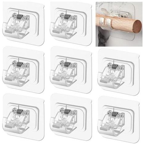 Support de Tringle à Rideau 8 Pièces Support de Tringle À Rideau Auto-adhésif, Supports pour Tringles à Rideaux Transparent, Accroche Crochet Rideau sans Percage pour Cuisine Salle de Bain (1/4)