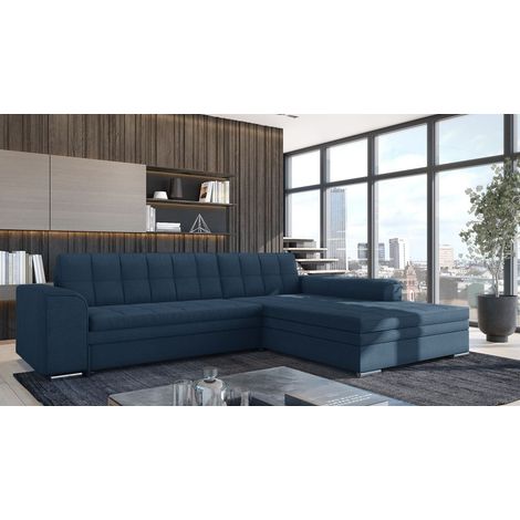 Ecksofa Schlafsofa Sofa LUSAKA in Stoff Lincoln Dunkelblau Ottomane Rechts