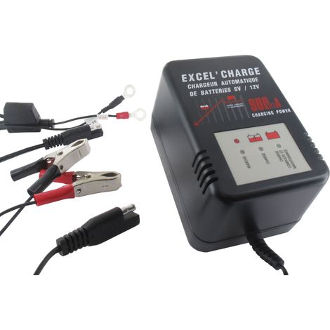 Chargeur de batterie moto automatique 6V/12V – Chargeur intelligent 900mA – Maintien de tension sans surcharge – Pour batteries plomb/acide