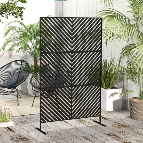 Panneau brise vue décoratif paravent extérieur à motif géométrique ajouré en métal - 122 x 45 x 198 cm, noir