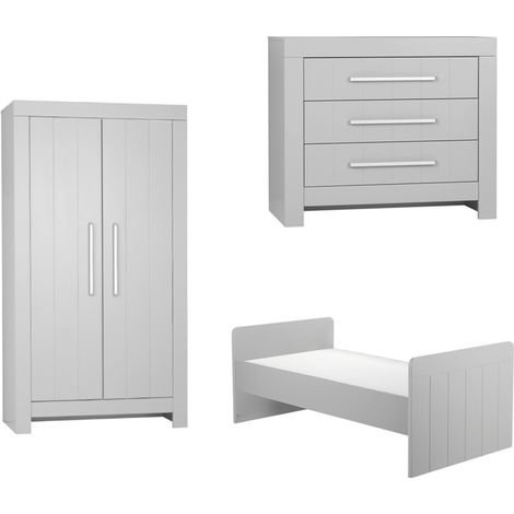 Chambre complète lit bébé évolutif - commode à langer - armoire Pinio Calmo Gris