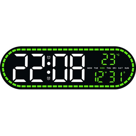 Reloj de estilo minimalista, reloj decorativo para salón/comedor, reloj digital multifuncional, reloj de dormitorio, visualización de fecha/día/temperatura, cuatro niveles de brillo, luz nocturna gran (1/5)
