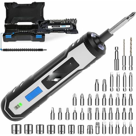 Kit de destornillador eléctrico inalámbrico recargable de 4 V, batería de iones de litio recargable por USB, puntas de destornillador, Sunny (1/5)