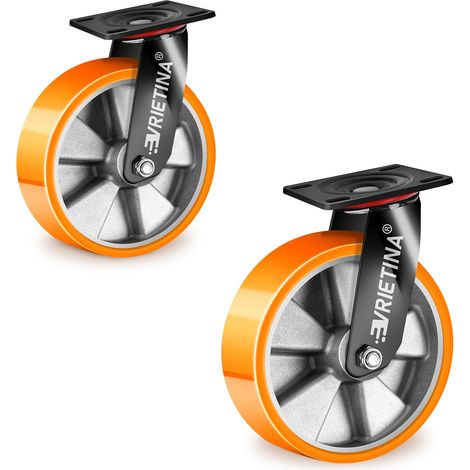 2 Stück 125 mm Schwerlastrollen, 360° Lenkrollen Konstruktion mit Aluminiumkern, Drehbar Industrierollen Schwerlast für Forschungslabore, Industrielle Anlagen, Tragkraft 800 kg