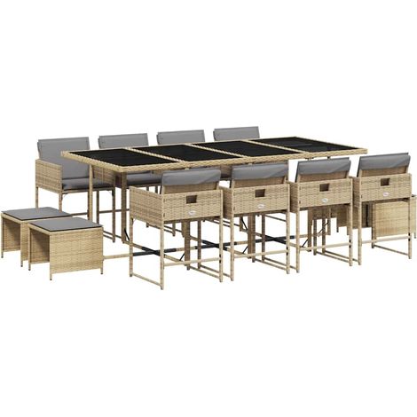 Maison Exclusive - 13-tlg. Garten-Essgruppe mit Kissen Beigemisch