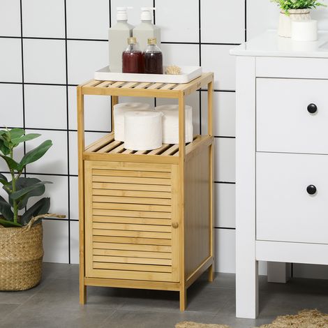 Étagère Salle Bain Rangement Porte Cuisine Mobilier Intérieur Bambou Naturelle 33x36,5x67cm
