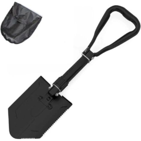 Pelle pliante 1 pièce avec pioche – Outil de retranchement robuste en acier au carbone pour tout-terrain, camping, jardinage, plage, creusement de terre, sable, boue et neige (Noir-A)