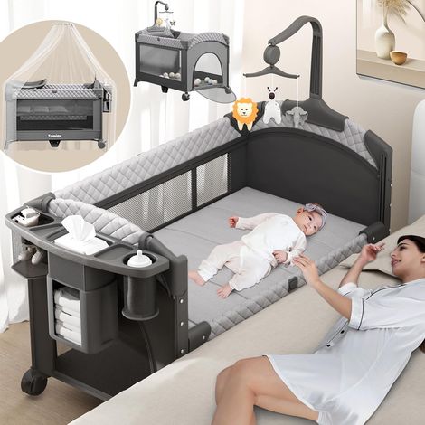 lit bébé Pliable,Réglables en Hauteur, Aucune Installation nécessaire,Jouets,Table à Langer, Super Forte Charge porteuse, Facile à Voyager, Moustiquaire,cododo Bebe,lit Bebe evolutif (1/5)