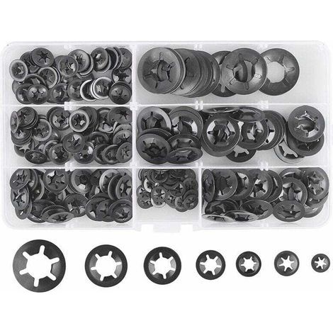280 Pcs Rondelles De Blocage - Rondelles De Verrouillage - Rondelles À Verrouillage Rapide - En Acier - M3 M4 M5 M6 M8 M10 M12 - 7 Tailles - Noir (1/5)