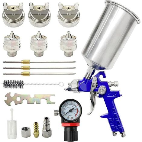 Pistolet à peinture 1000cc – 3 buses 1.4mm/1.7mm/2.0mm – Alimentation par gravité – Pression 15-43 psi – Consommation d'air 7-12 CFM (1/5)
