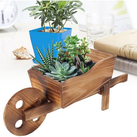 Innovador carrito de madera para suculentas, decoración rústica para patios y jardines – [Carrito decorativo para flores] – Madera de abeto chino, dimensiones 46 x 19,4 x 15 cm, peso 600 g (1/5)