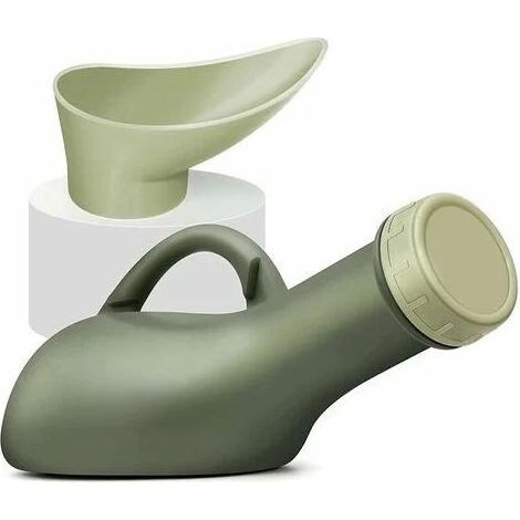 Urinol Tragbare Unisex-Urinflasche aus Kunststoff mit Deckel und Trichter für Frauen – Für Bett, Auto, Camping, Zelt – 1200 ml – Olivgrün (1/5)