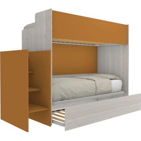Letto a castello minimalista con terzo letto estraibile - Rovere rock