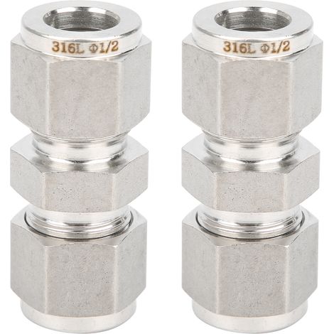 Raccord de tube droit à double bague en acier inoxydable 316, 2 pièces, adaptateur pour tuyau de Ф1/2 (1/5)