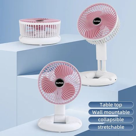 Ventilateur de Bureau Pliable Rechargeable USB-C avec Support Téléphone,Rose (1/5)