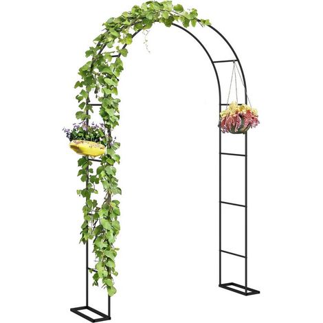 Arche de Jardin 2 Bases pour Plantes Grimpantes, Rosiers, Vignes, Arche Mariage Extérieur, Tonnelle Noire 145x39x237cm, Support Treillis pour Jardin. (1/5)