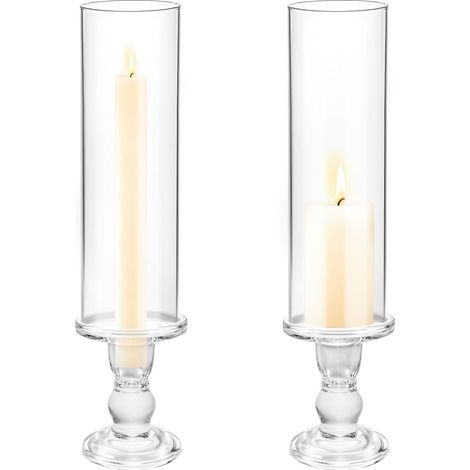 Lot 2 bougeoirs verre transparent 35,1 cm bougies coniques centre de table (1/4)