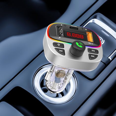 Transparenter T8S Auto-Bluetooth-MP3-Player, Zigarettenanzünder, LED-Dekorationsleuchten, PD-Schnelllade-Autoladegerät – Schwarz (1/3)