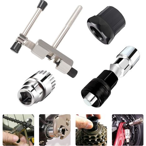 Kit d'outils de réparation de vélo de montagne 4 pièces, ensemble d'outils de chaîne de vélo, disjoncteur de chaîne de vélo + outil de retrait de pédalier + extracteur de manivelle de vélo + extracteu (1/5)