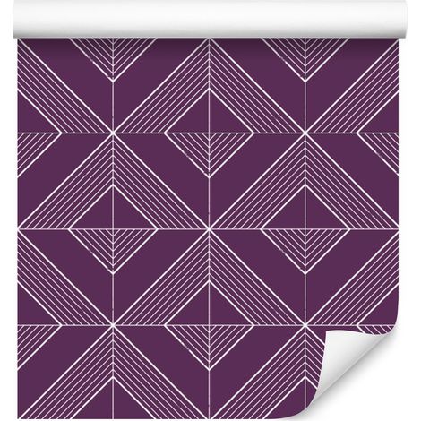 Papel pintado geométrico de diamantes en tonos morados y ciruela para salón y dormitorio, 50x1000 cm. (1/5)