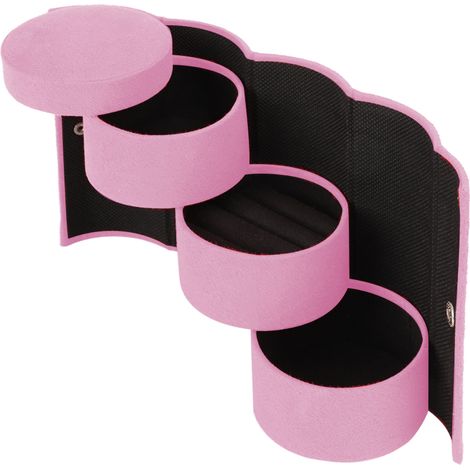 Boîte à bijoux pliable et portable tendance, organisateur cylindrique multifonctionnel (rose) (1/5)