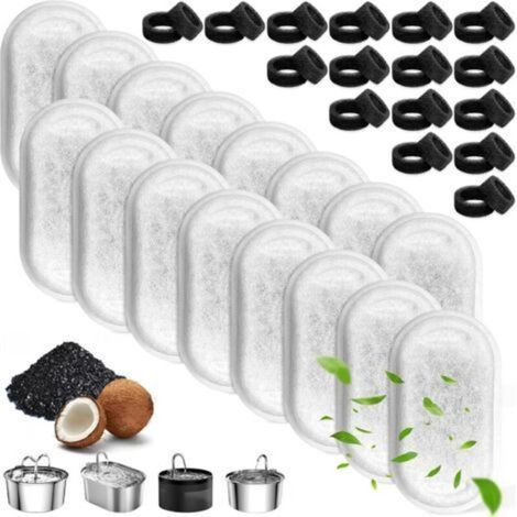 32 Pcs Filtres Fontaine Eau Chat, Sets 16 Filtre Charbon & 16 Eponge Mousse, Accessoire Remplacement Filtration Animaux Compagnie pour 3,2L, 2L Acier Inoxydable Distributeur Eau Chats (1/4)