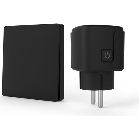 Kit Prise Télécommandée et Interrupteur Sans Fil (Sans Pile), Interrupteur Cinétique Auto-alimenté 433MHz, 3500W, Commande à Distance pour Lampes et Appareils (Noir, 1 Interrupteur + 1 Prise) (1/5)