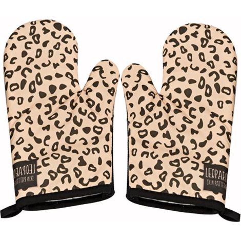 1 paire de gants de cuisine gants de cuisine et maniques gants de cuisine en coton support de casserole résistant à la chaleur (imprimé léopard clair) pour les traitements de cuisson au four grill