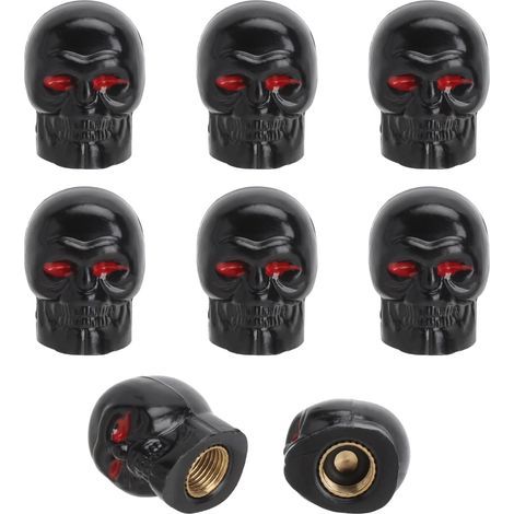 Bouchons Valve Tête de Mort 8 Pièces – Bouchons Valve Voiture avec Joint Étanche et Noyau en Cuivre Antirouille, Valve Schrader Universelle pour Voiture Vélo Moto Noir (1/5)