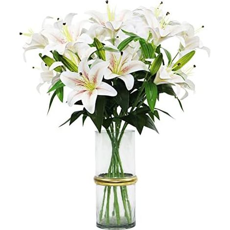 Olrla 60cm lang Künstliche Lilien 4 Stiele, Gesamt 8 Blütenköpfe 4 Knospen 3D künstliche Tigerlilie, Blumen für Hochzeit, Zuhause, Hotel, Büro, Dekoration (Farbverlauf, Champagnerfarben)