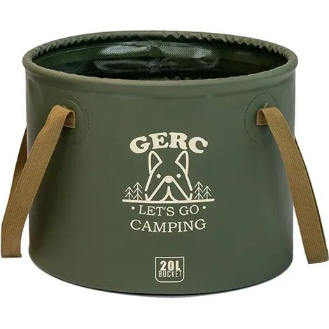 Seau pliable d'extérieur GERC (vert armée, 20 L) - Grande capacité, portable, pour le camping, lavabo pour les mains, de qualité alimentaire, pour le stockage d'eau. (1/4)
