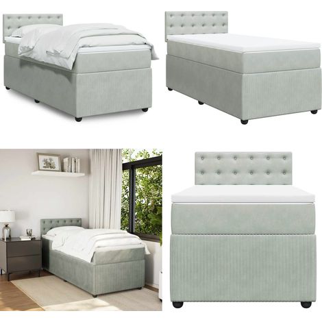 vidaXL Sommier à lattes de lit et matelas Gris clair 100x200cm Velours (1/5)