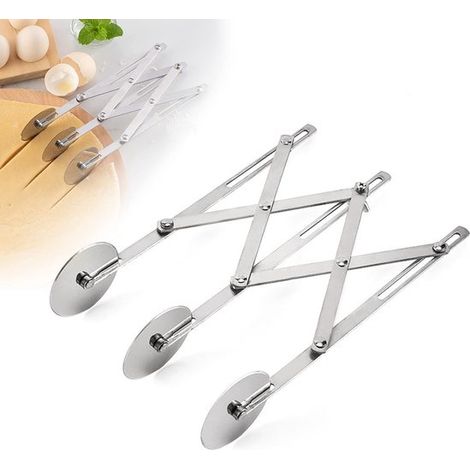 Tagliapizza a 3 ruote in acciaio inox, tagliapizza regolabile, tagliapasta multi-rotondo per biscotti, divisione dell'impasto (1/5)
