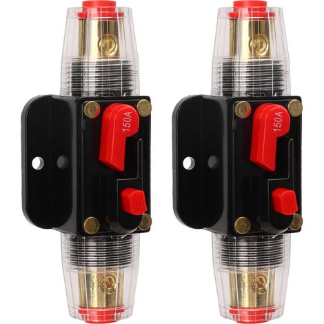 Coupe-circuit en ligne 12-24V 150A avec réarmement manuel, porte-fusible, cosses de batterie et gaines thermorétractables pour système audio auto, bateau et véhicule. (1/5)