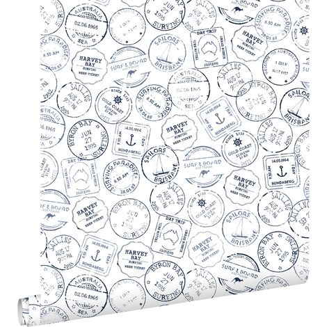 papier peint timbres de surf bleu foncé et blanc  - ESTAhome (1/5)