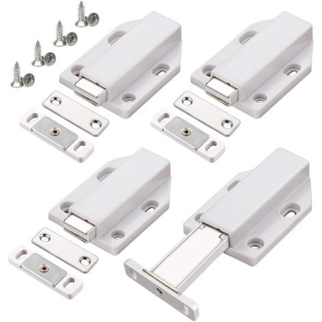 Porte Placard Push to Open Magnétiques aimant porte 4 pièces Loquet Magnetique Porte Fermeture Push Open Amortisseur pour placard cabinet meubles armoire