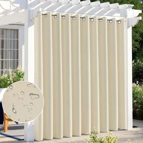 Wolketon 1 Stück Outdoor Vorhang Gardinen 132 x 274 cm Verdunkelungsvorhang mit Ösen Blickdicht Garten Patio Balkon Beige (1/5)