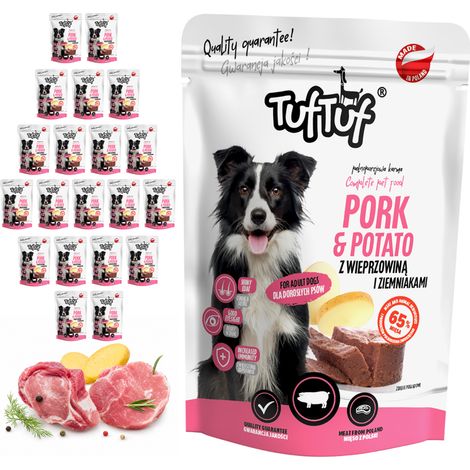 Cibo umido per cani TufTuf, confezione da 20 bustine da 300 g di carne in scatola. (1/2)